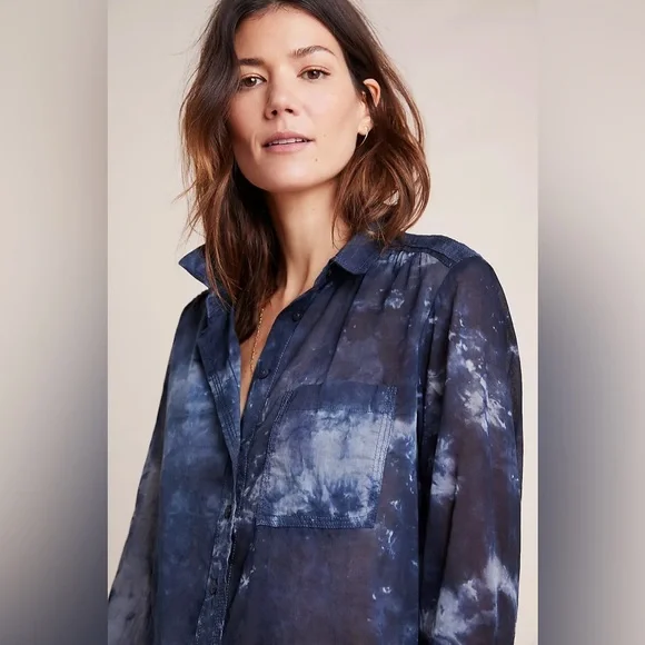 ANTHROPOLOGIE / PILCRO THE CATE CLASSIC TIE-DYE BUTTON DOWN SHIRT    LIKE NEW - Picture 5 of 11